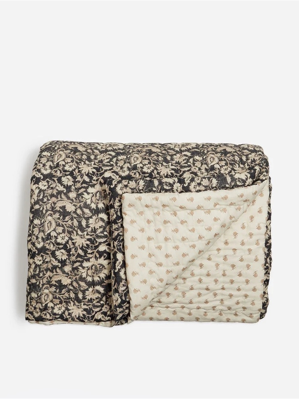 Shoppe Amber Lewis Raffi Quilt Reversible Floral Quilted Throw Blanket in Ink